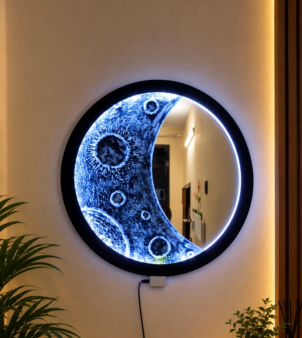 ✨ Premium LED Moon Mirror – Modern Wall Décor 🌙